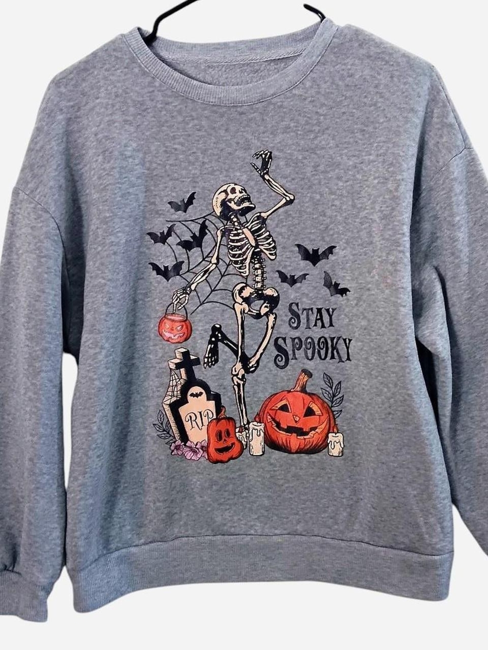 SHEIN Gray Halloween Skeleton Stay Spooky Pullover